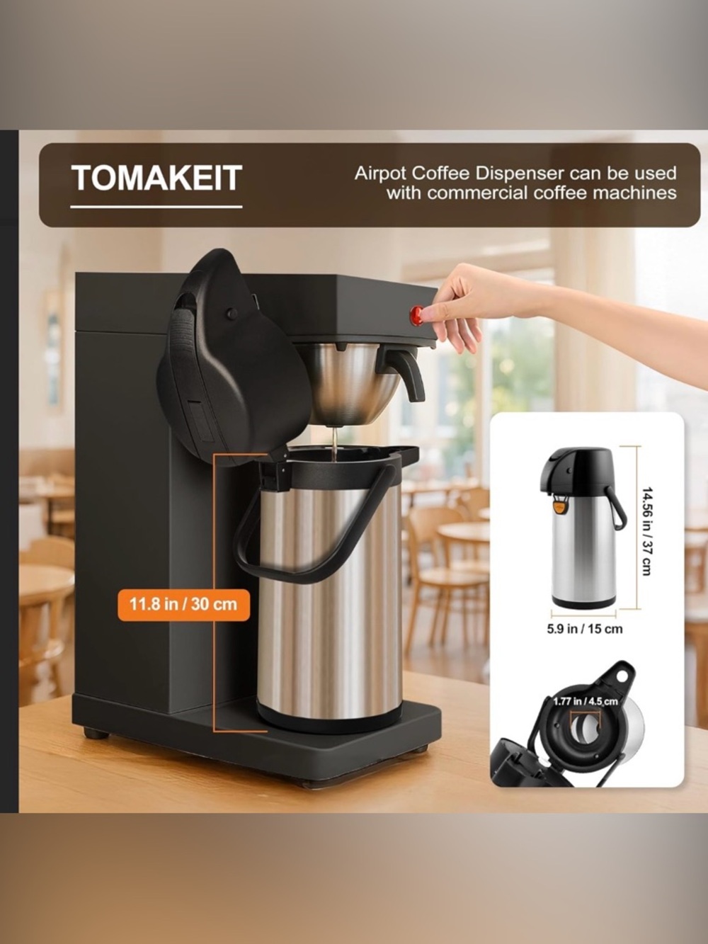 Tomakeit Airpot Coffee Dispenser with Stainless Steel Carafe - Black & Silver